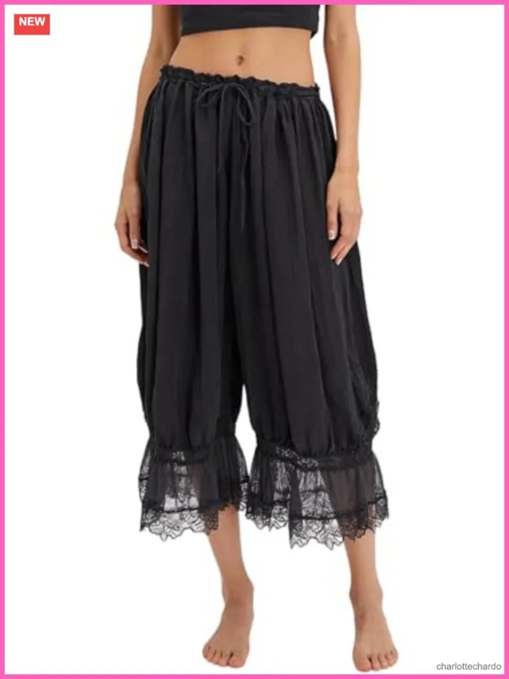Women Ruffle Long Bloomer Y2k Lace Trim Pettipants Pantaloons Pajama Pants